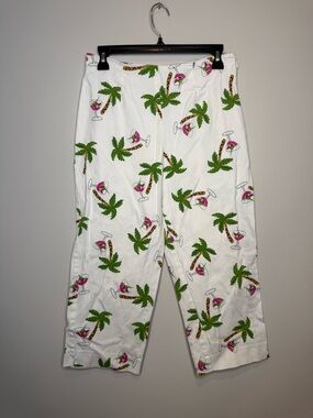 Briggs New York Tropical Palm Tree Martini Print White Capri Pants